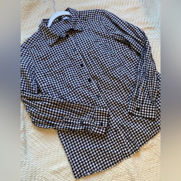 Divided H&M Black & White Gingham Button-Up Blouse Size 6 100% Cotton Long Sleev - Picture 5 of 9